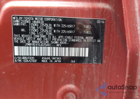 2016 Toyota Rav4 Le z USA, uszkodzony, nr VIN JTMBFREV1GJ075441